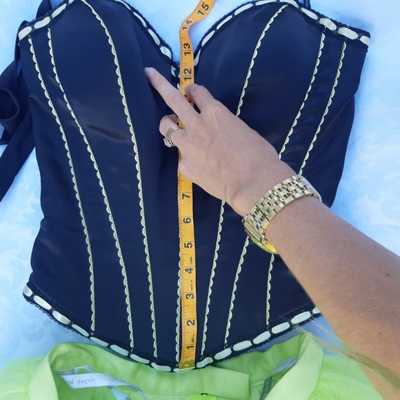 Alfred Angelo Green and Black Prom Gown w/ Lace-Up Corset Style Bodice - Picture 8 of 15